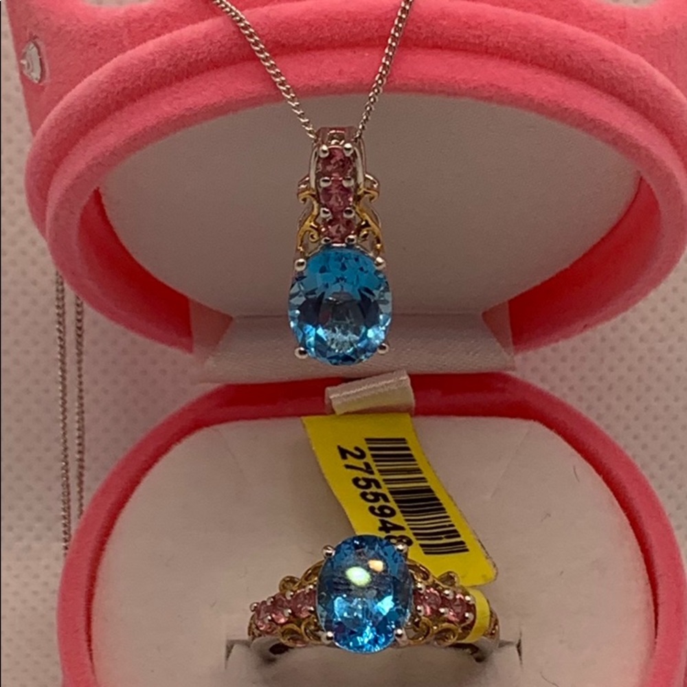 TOPAZ, PINK SPINEL RING AND MATCHING PENDANT - Picture 1 of 8